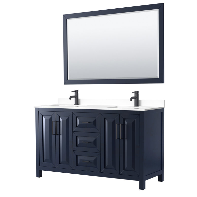 Daria 60'' W Double Vanity, Dark Blue, White Cultured Marble, Brushed Gold