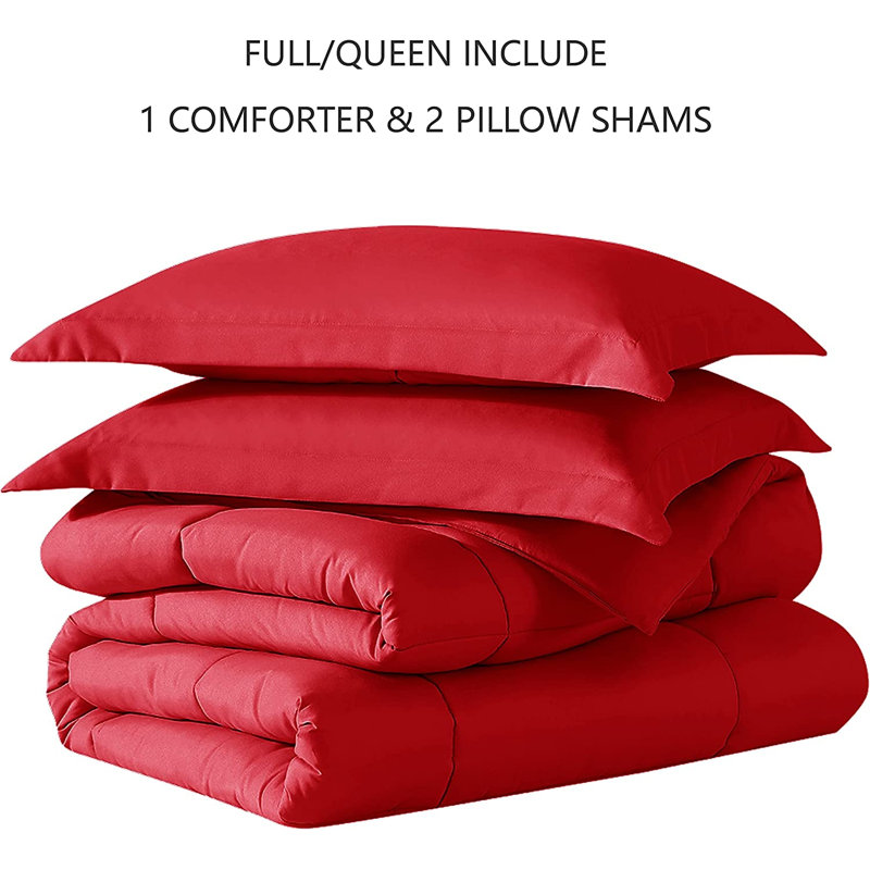 Ensemble d'édredon en microfibre , Rouge, Édredon pour grand lit + 2 taies décoratives pou