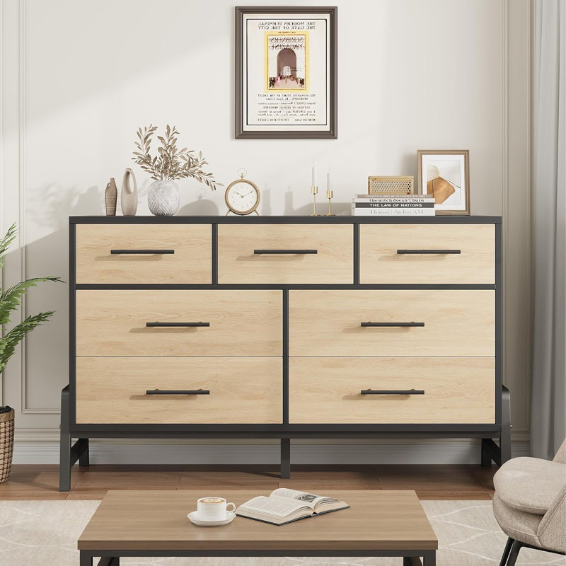 7 Drawer Dresser, Freestanding 52" Wide Drawer Dresser With Storage, Wooden Closet Storage Chest, Black