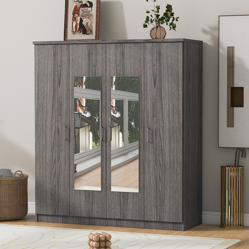 Armoire-penderie à 4 portes avec armoire, Gris, (H 67,90 po x l 59,20 po x P 19,20 po) Jointure in