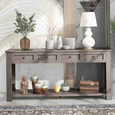 Console / canapé avec tiroirs de rangement et tablette inférieure pour le vestibule, le couloir et le salon (gris délavé)