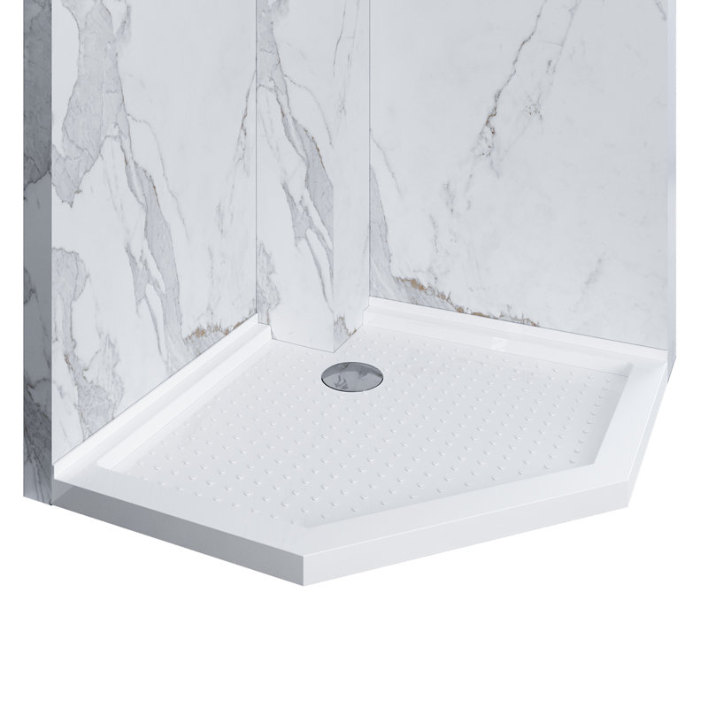 Elegant 38" W x 38" D x 3" H  Neo Angle Shower Base in White with Corner Drain White Shower Pan