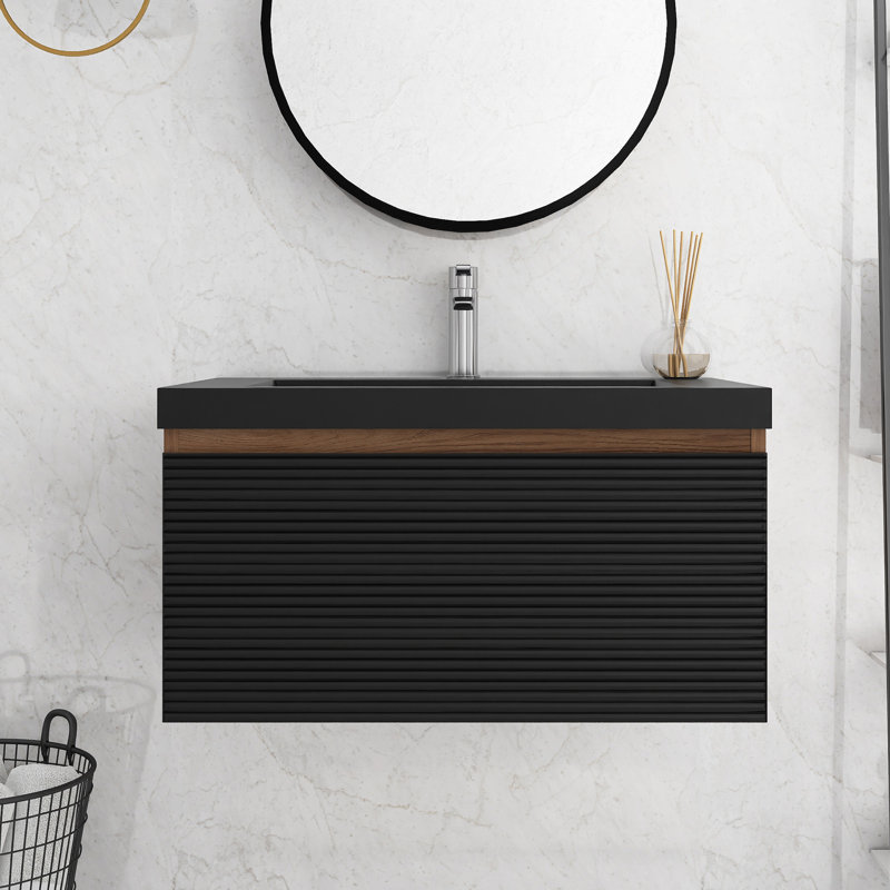 30'' Wall-Mounted Single Bathroom Vanity In Mature Oak With Integrated Resin Top