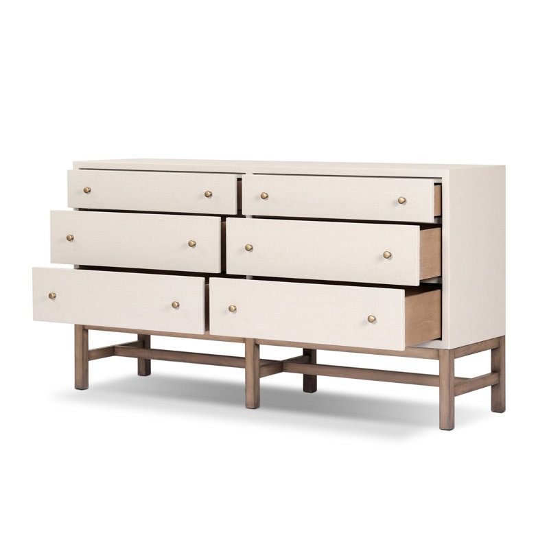 Fiona 6 Drawer Dresser - Black Raffia, Ivory Painted Raffia