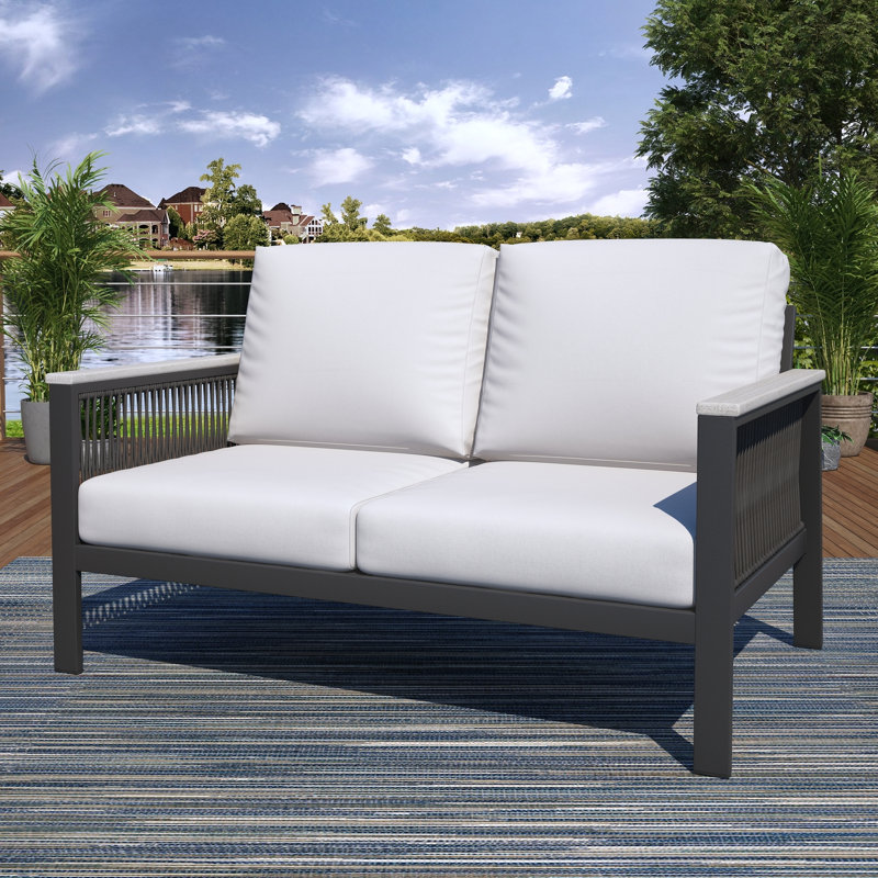 Causeuse d'extérieur 55 po avec coussins Sunbrella® Townsend, Tissu blanc Sunbrella®, Grey/White