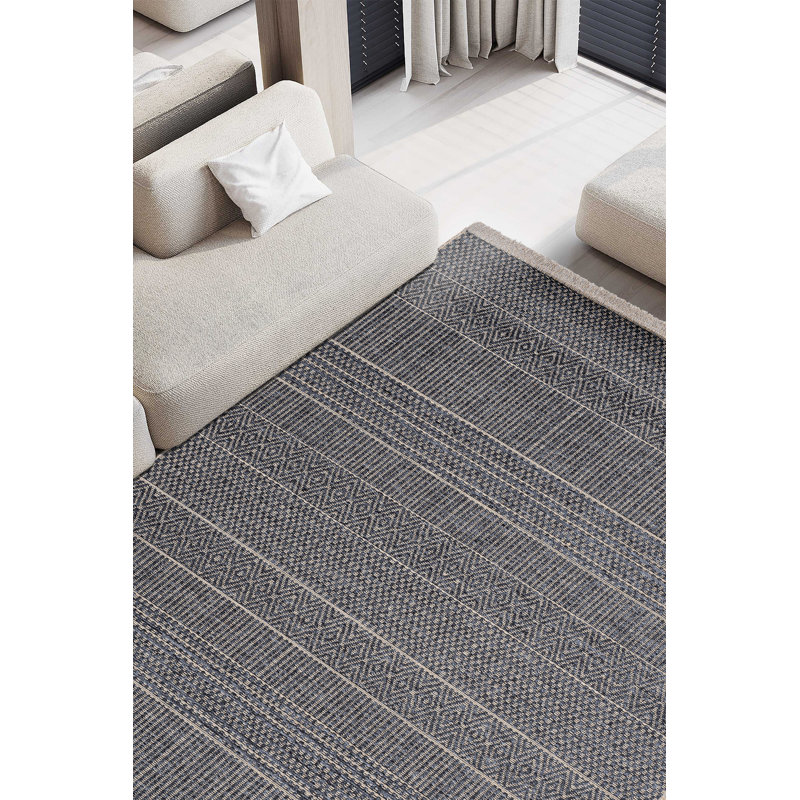 Tapis rectangulaire gris en jute / sisal tissé à la machine Steliya, Rectangle 6 pi 7 po x 9 pi 7 po