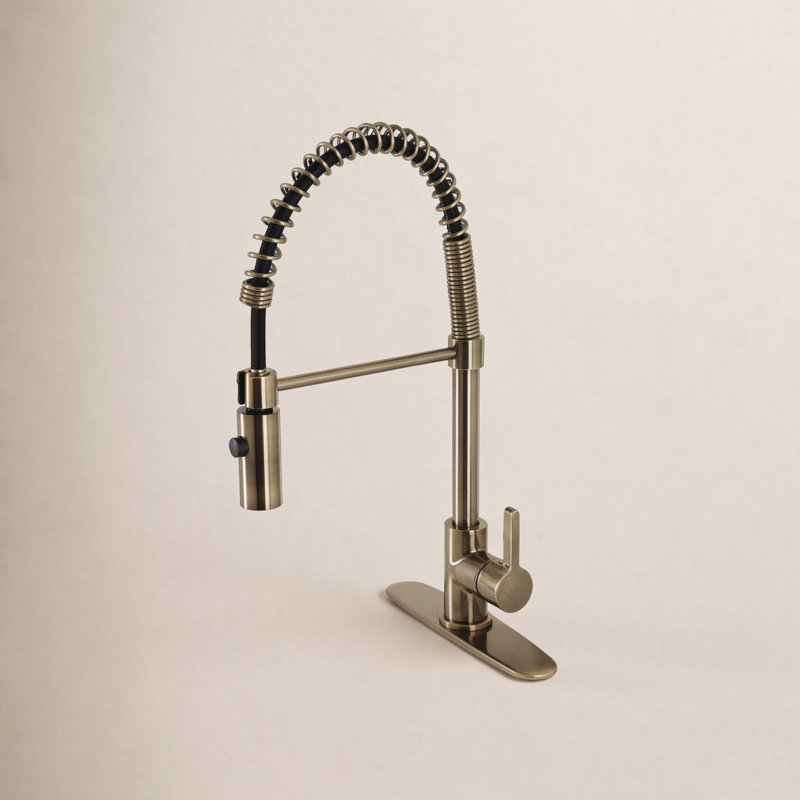 Kingston Brass Continental Single-Handle 1-Hole Deck Mount Pre-Rinse Kitchen Faucet, Antique Brass
