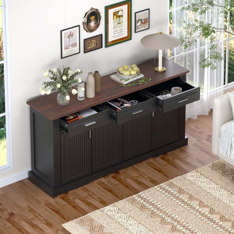 Buffet 63 "avec rangement cannelé avec rangement, Noir