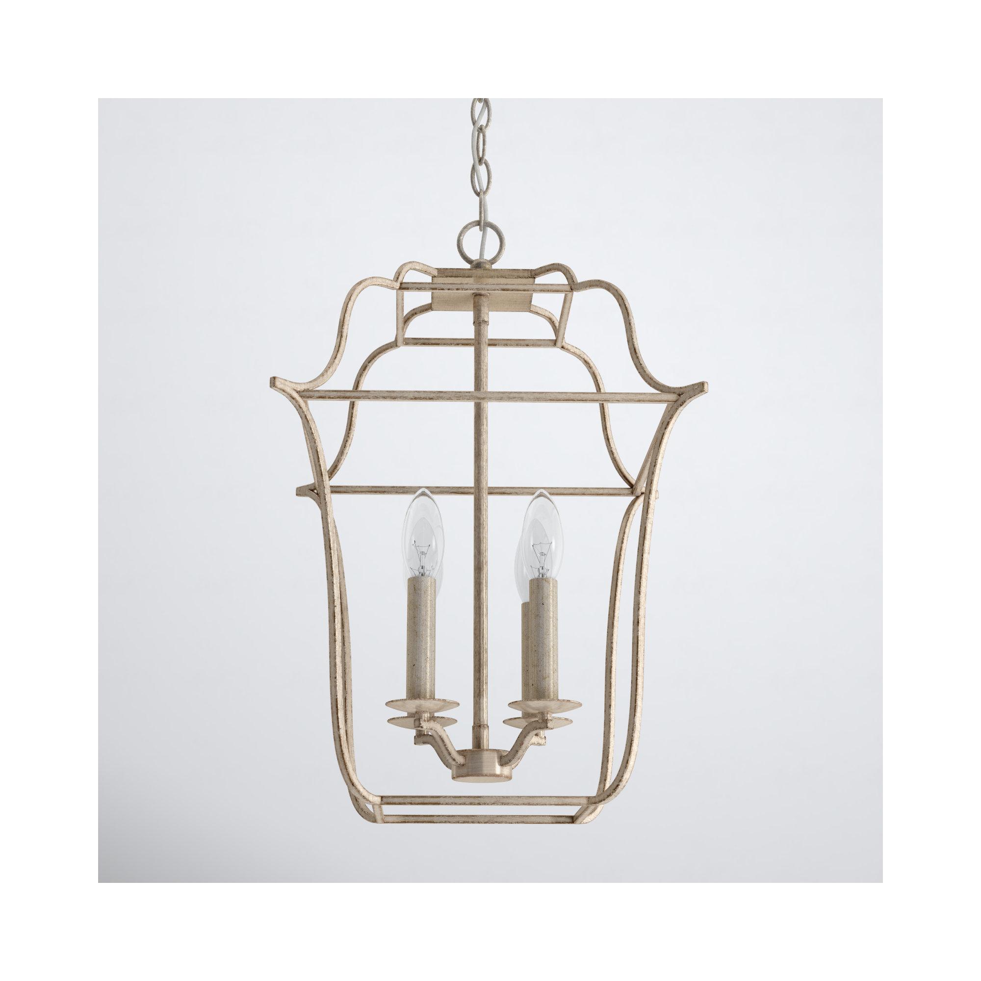 Lark 4 - Light Lantern Geometric Chandelier, Century Silver Leaf, 20" H x 14" W x 14" D, 4