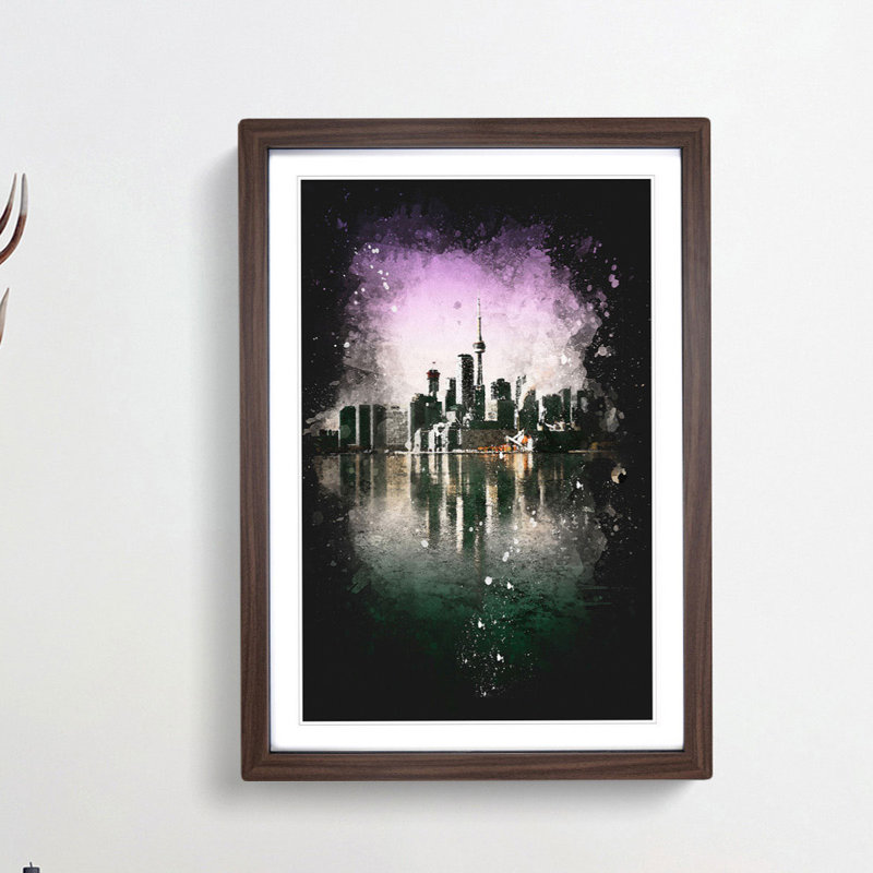 Skyline of Toronto in Canada - Picture Frame Graphic Art Print, 63cm H x 45cm W x 2cm D, Walnut Framed
