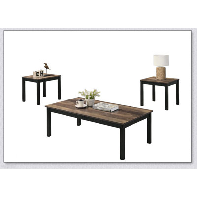 Contemporary Style 3pc Table Set with Faux Marble Top and Wooden Legs, Perfect for Modern Living Rooms