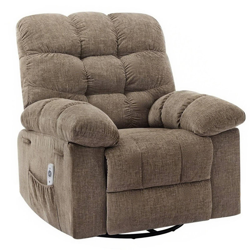 Rocking Recliner Chair with Massage & Heat, 360° Swivel Oversized Recliner with USB Port for Living Room, Brown
