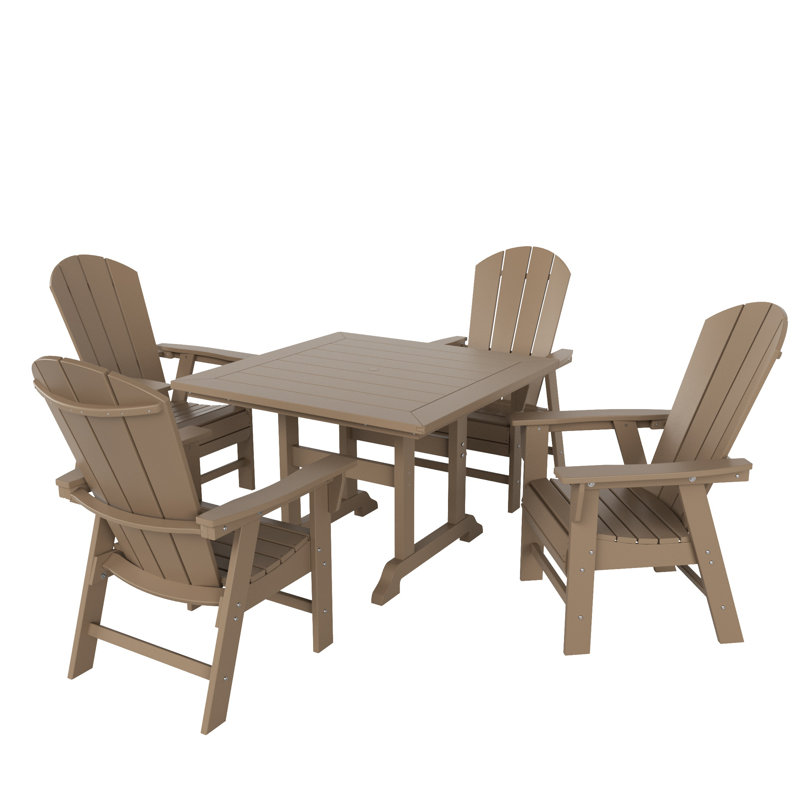 Essie 4-Person Plastic Outdoor Dining Set with Square Table, Brown