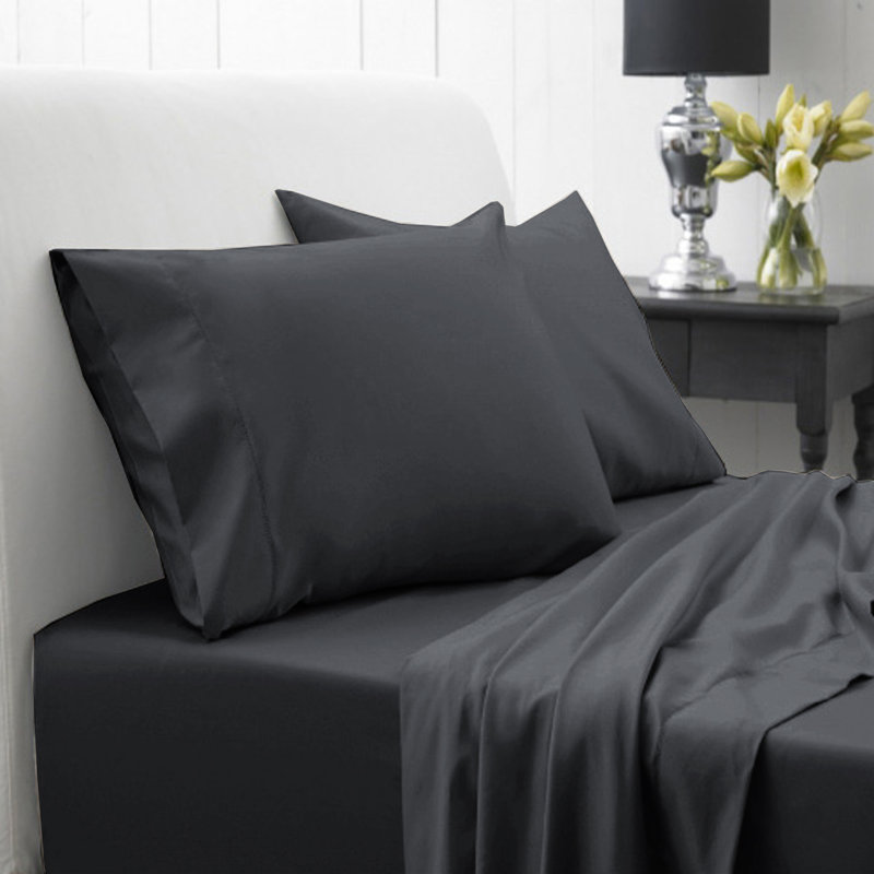 Ensemble de literie à densité de tissage 1200 Spa, Gris, Ensemble de draps pour grand lit avec 2 taies d'or