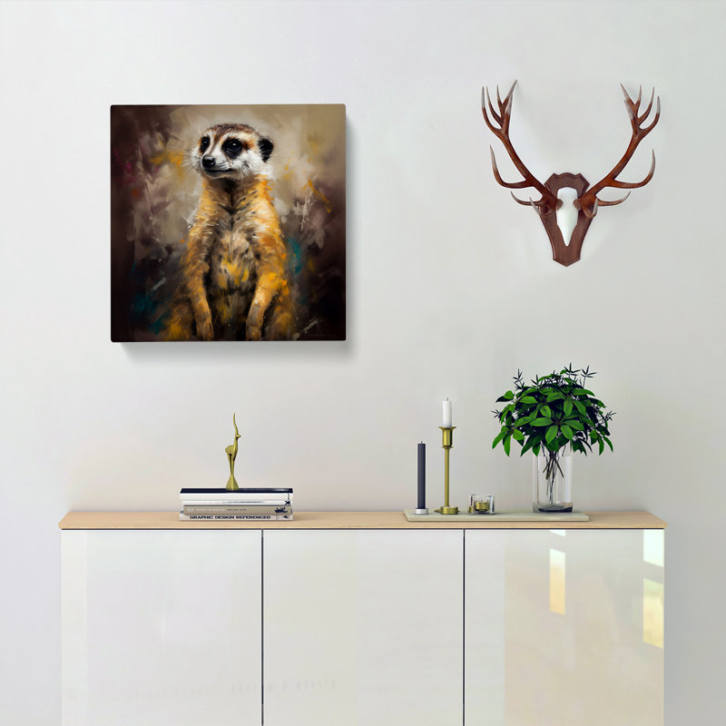 Meerkat Gestural Art No.2 - Wrapped Canvas, 35cm H x 35cm W