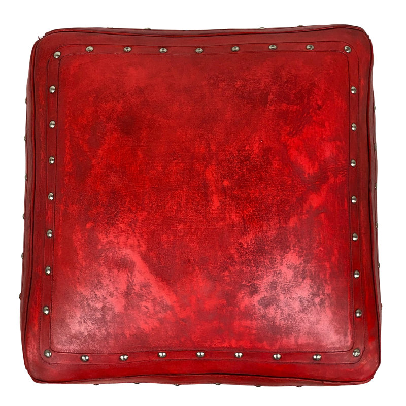 Anna-Marie Upholstered Pouf, Red Genuine Leather