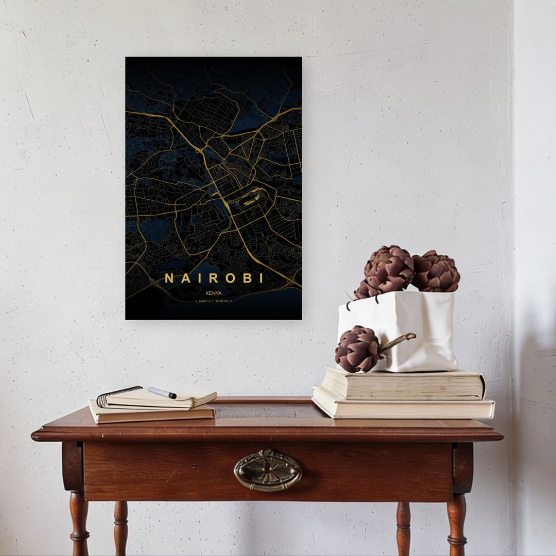 Golden Nairobi Map Minimalist Modern Abstract City Wall Art Print
