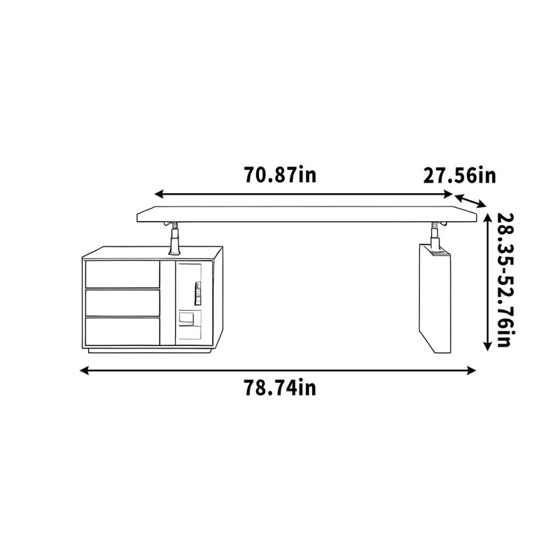 Table d'ordinateur de bureau à hauteur réglable, H 52,76 po x l 70,87 po x P 27,56 po, Noir