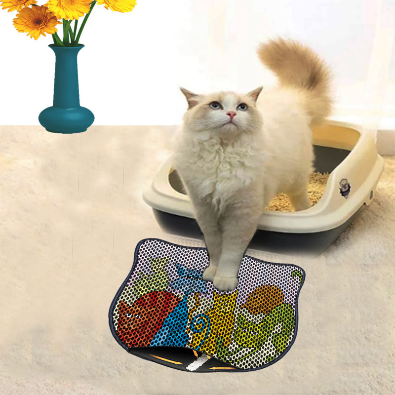 Tapis de litière durable pour chat, 15,7 po x 19,7 po | 50% PVC / 50% polyester, lavable à la machine et passer l'aspirateur | Parfait pour un nettoyage facile, conception antidérapante pour garder votre maison propre et fraîche, idéal pour les propriétaires d'animaux de compagnie