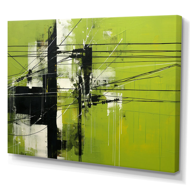 Lignes électriques Minimalist Olive, Toile tendue, H 24 po x l 32 po