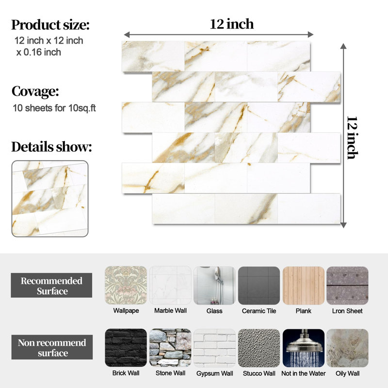 Carrelage mural auto-adhésif 12 po x 12 po Standard Products, Cala Golden