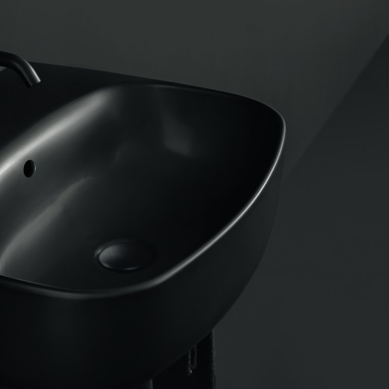 WS Bath Collections Nolita 17.7'' Ceramic Rectangular Bathroom Sink with Overflow, Matte Black, Single