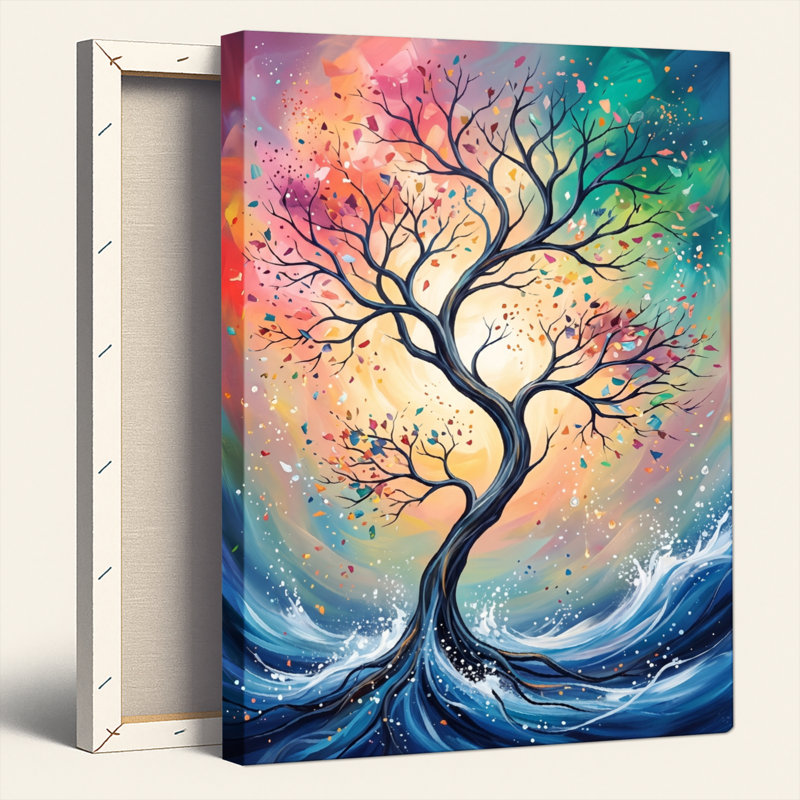 Ensemble de 1 tableau sur toile représentant un arbre coloré, H 40 po x l 28 po, Toile tendue