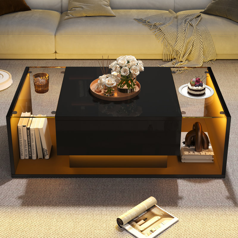 Pedestal Coffee Table with Storage, Black