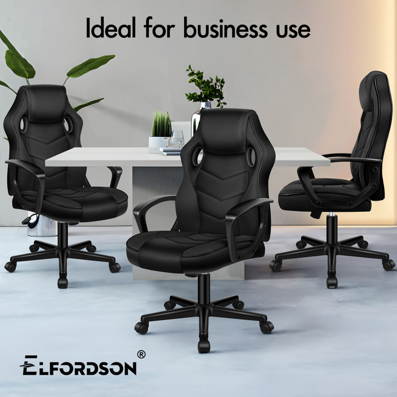Inbox Zero Adjustable Faux Leather Swiveling PC & Racing Game Chair, Black