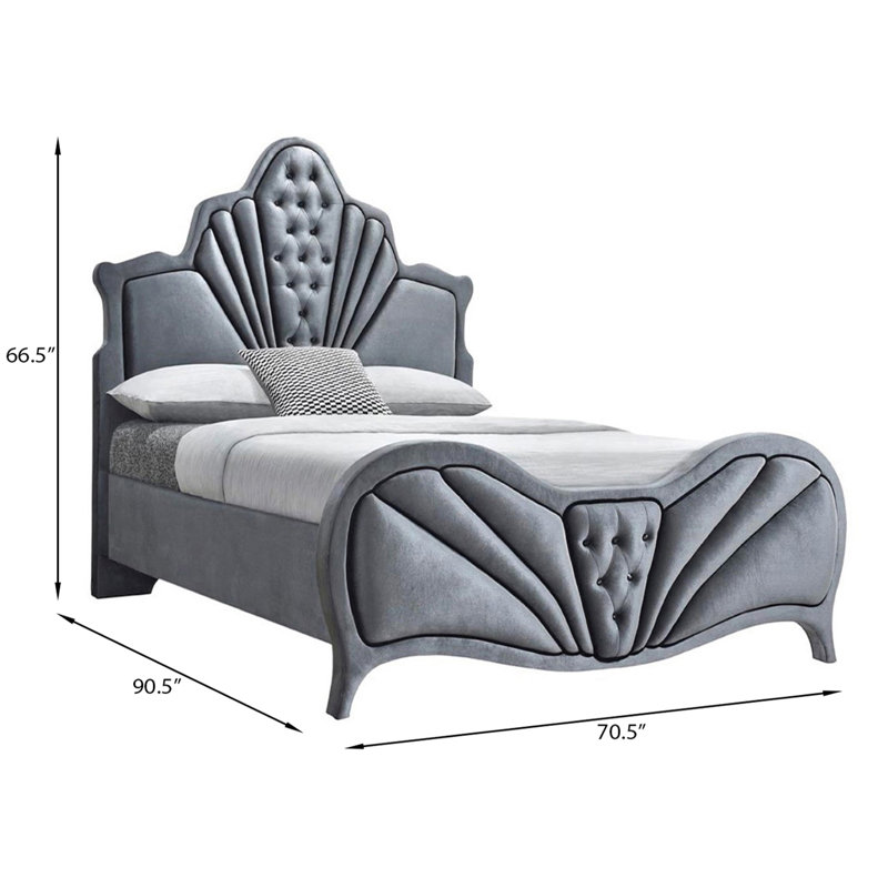 Ralston Upholstered Tufted Queen Platform Bed, Gray