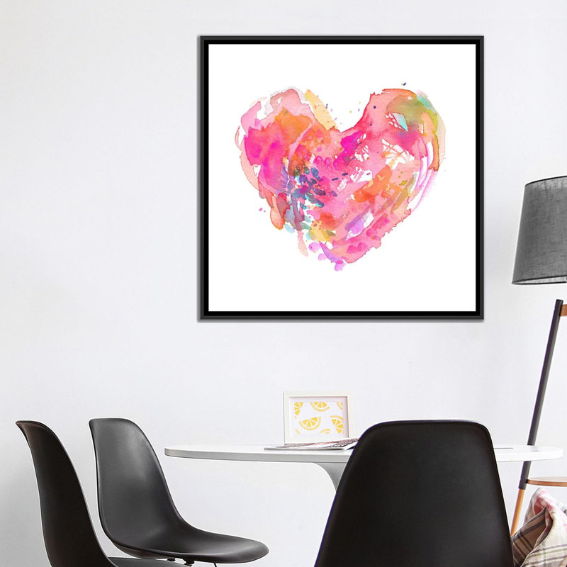 «Messy Heart», reproduction de peinture à l'aquarelle sur toile tendue, H 12 po x l 12 po x P 1,5 po, Toile avec cadre noir