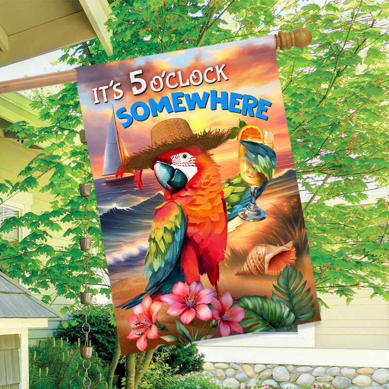 Sunset Parrot House Flag