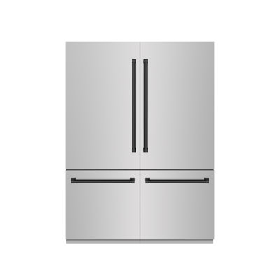 ZLINE Autograph Edition 60 in. 32.2 cu. ft. French Door Built-In Bottom Freezer Refrigerator with Water Dispenser and Ice Maker in Satin Stainless Steel with Graphite Grey Interior