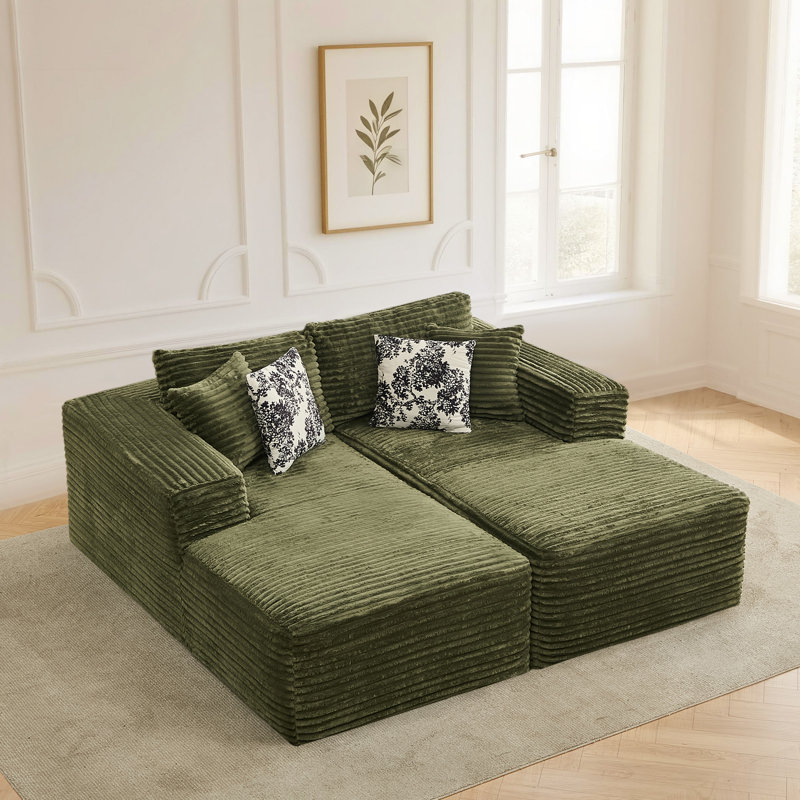 Canapé modulaire 2 places avec méridienne, assise profonde, accoudoirs larges et coussins décoratifs pour petits espaces ou appartements, aucun assemblage requis