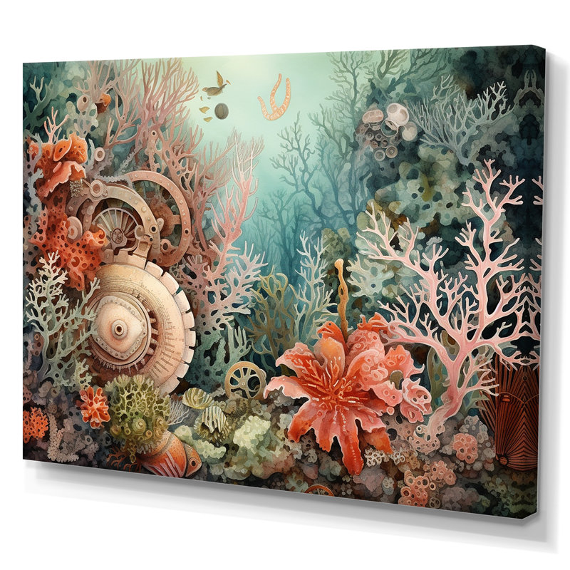 Coral Pirate Wheel Memory - plage et océan, art mural sur toile, H 16 po x l 32 po, Toile tendue
