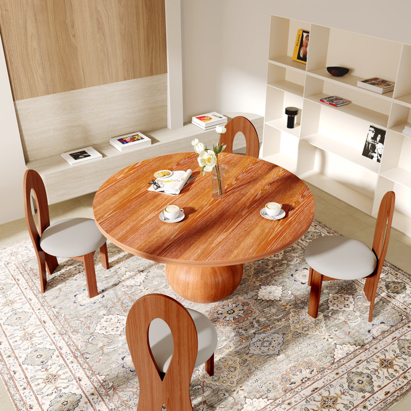Farmhouse Solid Wood Dining Table, 29.52"H x 59"L x 59"W, Bright Walnut