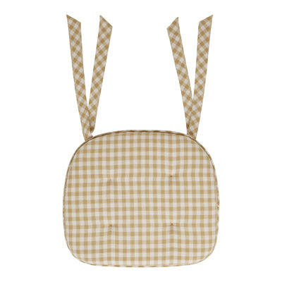 Golden Wheat Gingham Cotton Chair Pad - 15.5x17 Cushioned Seat Cushion - 