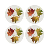 Autumn Leaves Vegan Leather Round Pebble Placemat
