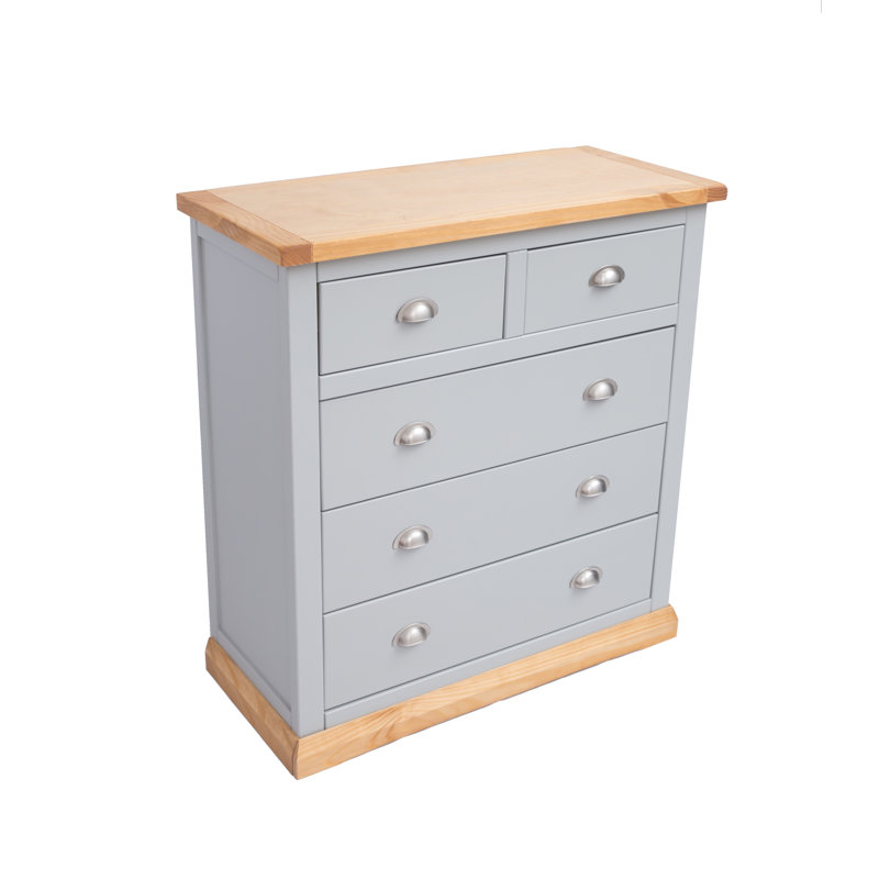 Salgado 90 cm W Chest of 5 Drawers, Grey/Wood/Satin Chrome