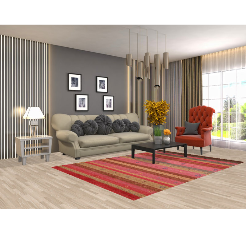 Tapis rayé rose Gabbeh 5 x 8