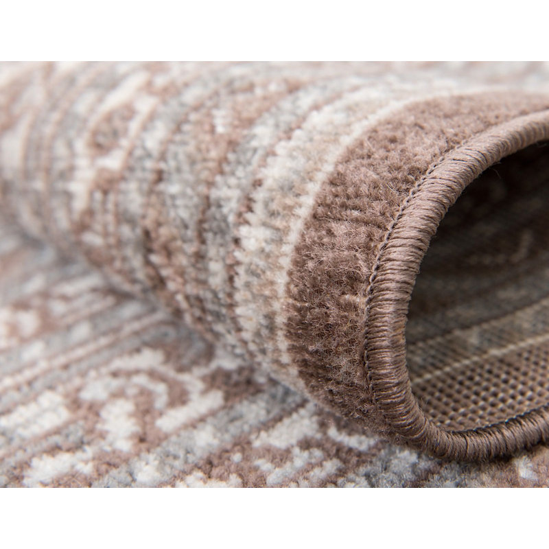 Brown Synthetic Round Stain-Resistant Indoor Area Rug