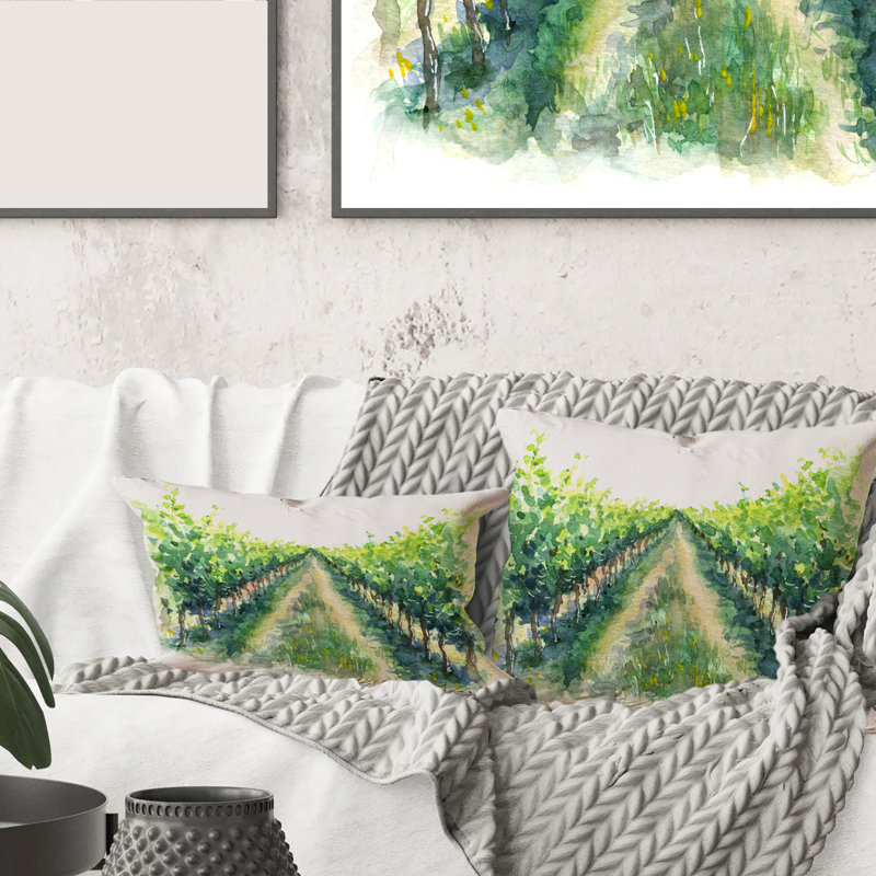 Carré, scène champêtre Vineyard Road - Coussin décoratif à imprimé traditionnel, 18" x 18"