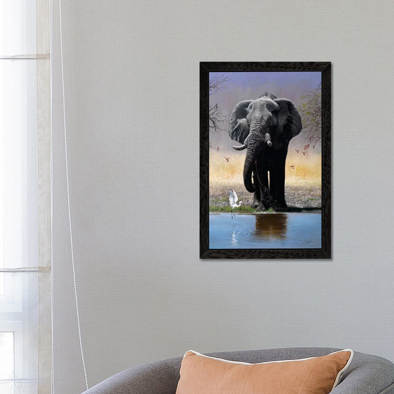Elephant, Egret & Carmines by Pip McGarry - Print on Canvas, Black Framed, 101.6 cm H x 66.04 cm W