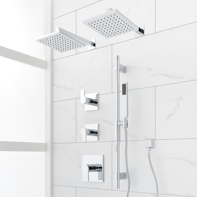 Système de douche thermostatique Hibiscus - Pomme de douche double, barre coulissante et douche à main, Chrome
