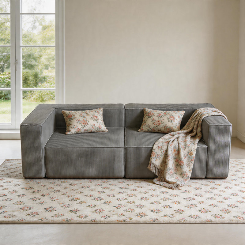 Boneless 78" Luxury Corduroy Large Compression Module Deep Couch Living Room Sofa, Gray