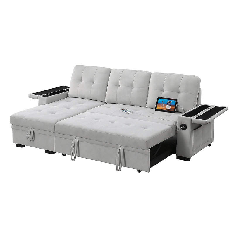 Canapé-lit modulaire réversible en tissu tissé avec méridienne de rangement, Gris