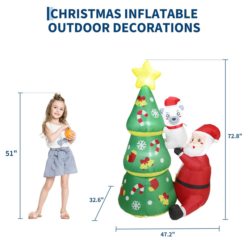 180cm LED Inflatable Christmas Tree with Santa & Polar Bear – Outdoor Holiday Yard Decoration for Lawn, Porch & Garden, Weather-Resistant, Quick-Set