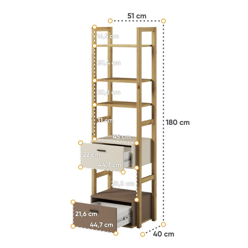 Azal 180cm H Ladder Bookcase, 180cm H x 51cm x W x 40cm D