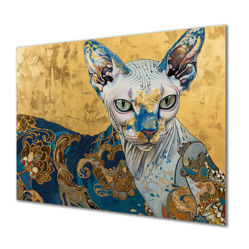 Chat asiatique, grâce dorée - art mural chat, Métal métal, H 16 po x l 32 po x P 1 po