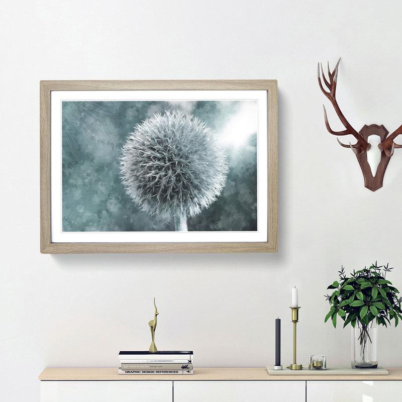 Globe Thistle - Picture Frame Graphic Art Print, 45cm H x 63cm W x 2cm D, Oak Framed